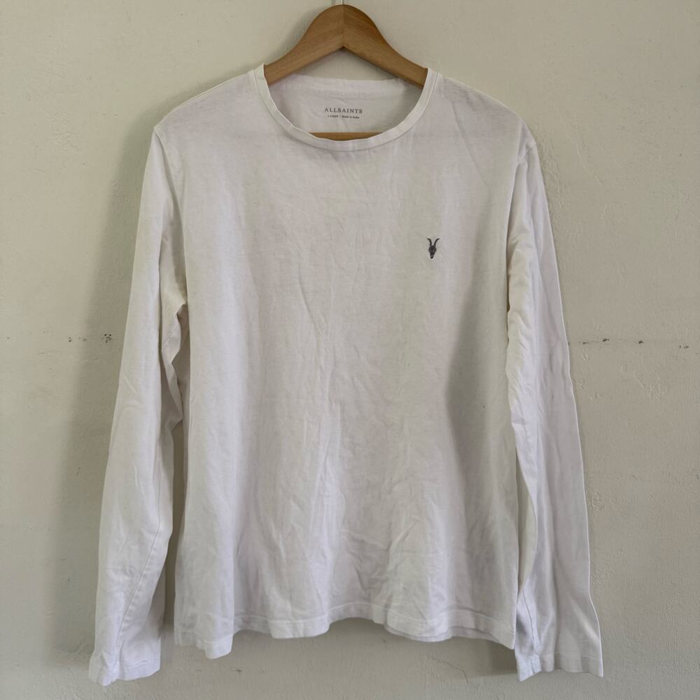 AllSaints Race Tonic Crew Neck Long Sleeve Shirt White Women's Size Large